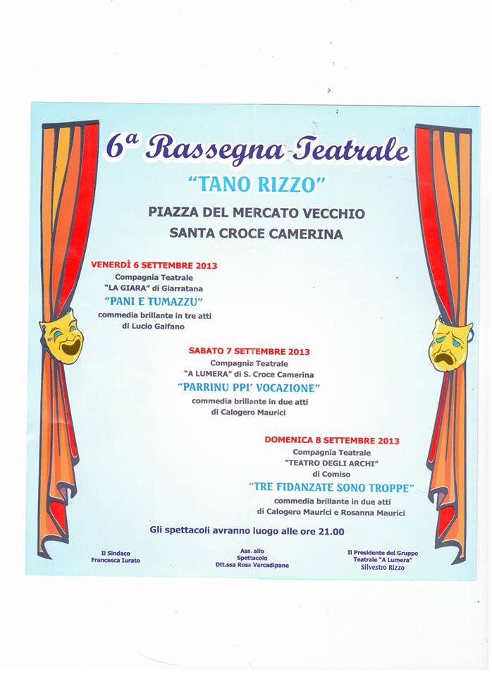  Sesta edizione per la rassegna teatrale dedicata a Tano Rizzo: dal 6 all’8 settembre in piazza Mercato