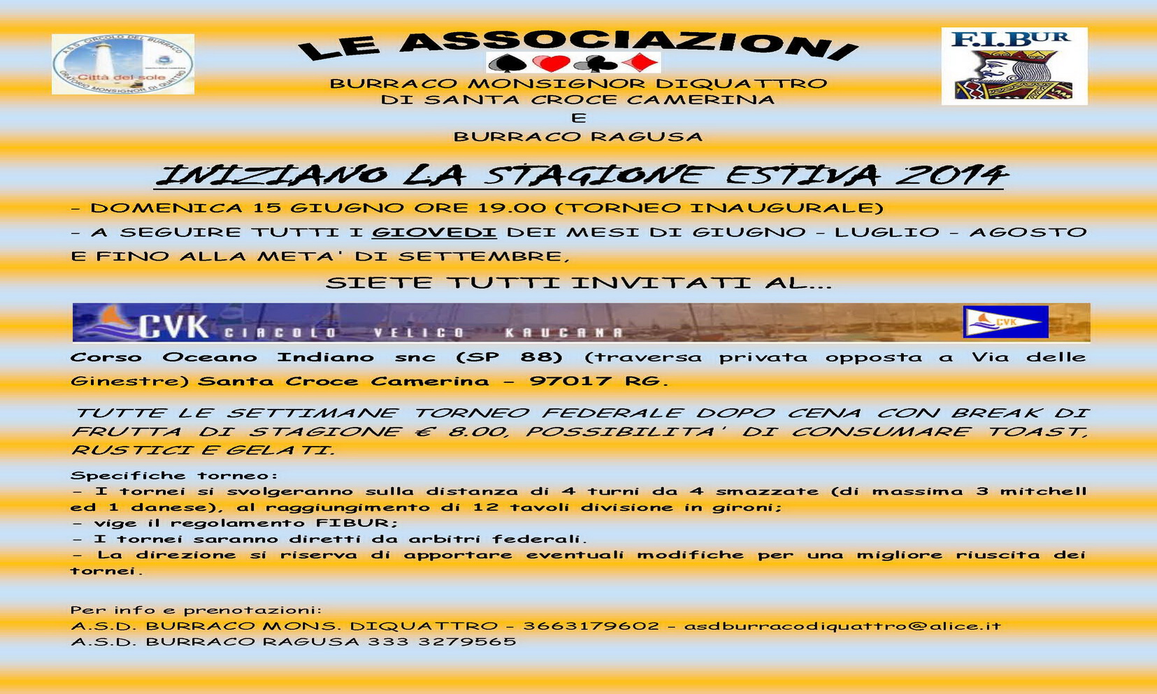  Il Burraco si sposta al Circolo Velico di Kaukana per la stagione estiva: il primo torneo è domenica 15