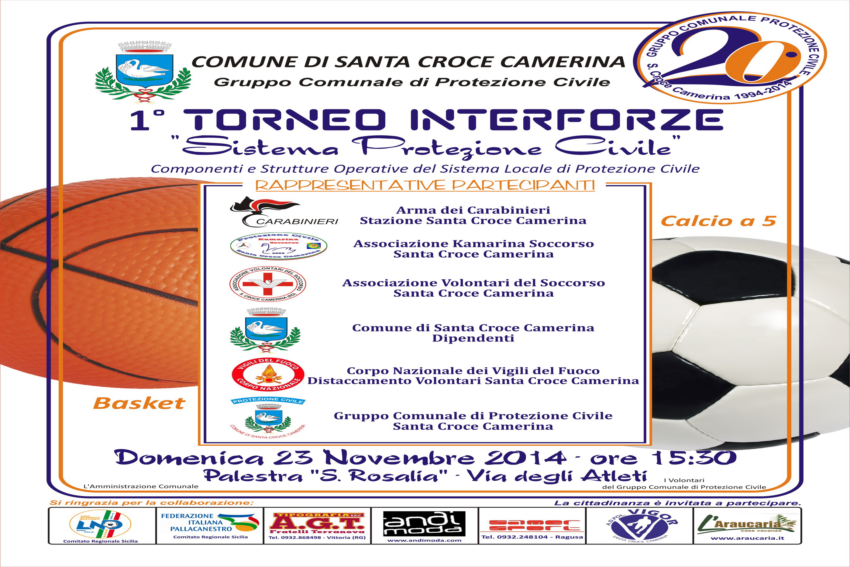  Domenica 23 novembre il 1° Torneo Interforze per i 20 anni della Protezione Civile