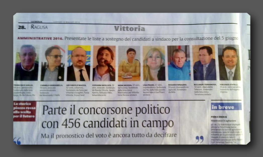 Elezioni-caos a Vittoria: 9 si candidano a sindaco, 456 a consigliere!