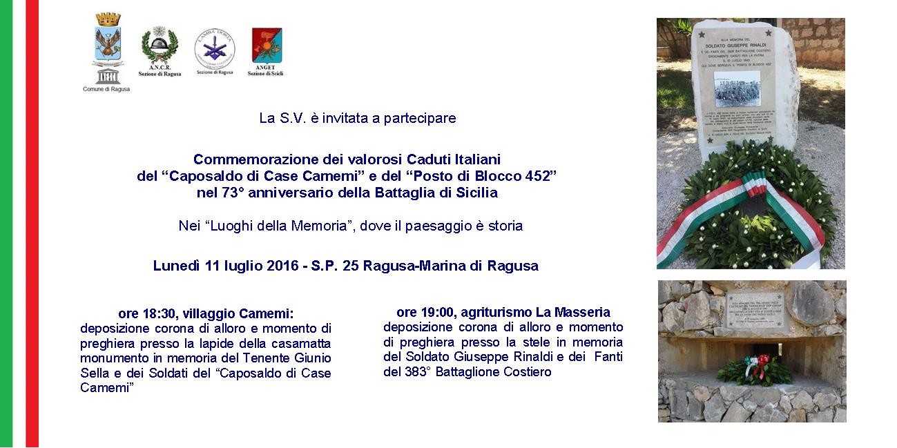  Marina di Ragusa – 73° anniversario della battaglia di Sicilia, a Camemi commemorazione dei caduti