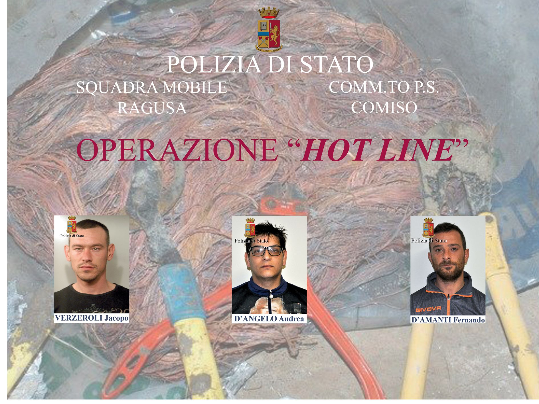 Comiso – La Polizia disarticola gruppo criminale dedito ai furti di cavi Telecom, furti in abitazione e armi
